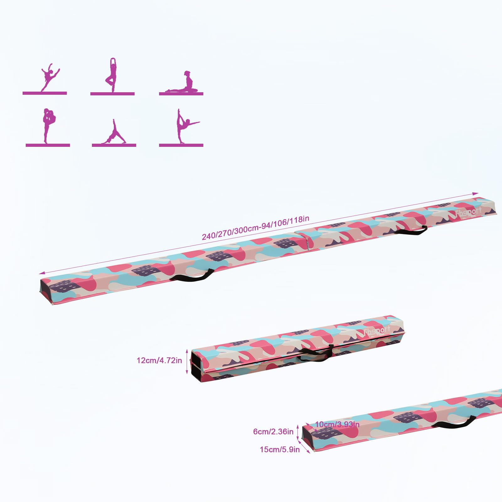 FBSPORT Trave Ginnastica Artistica per Casa 240/270/300 cm in Pelle PU, Trave di Equilibrio Pieghevole con Fondo Antiscivolo per Bambini, Principianti e Ginnasti Professionisti