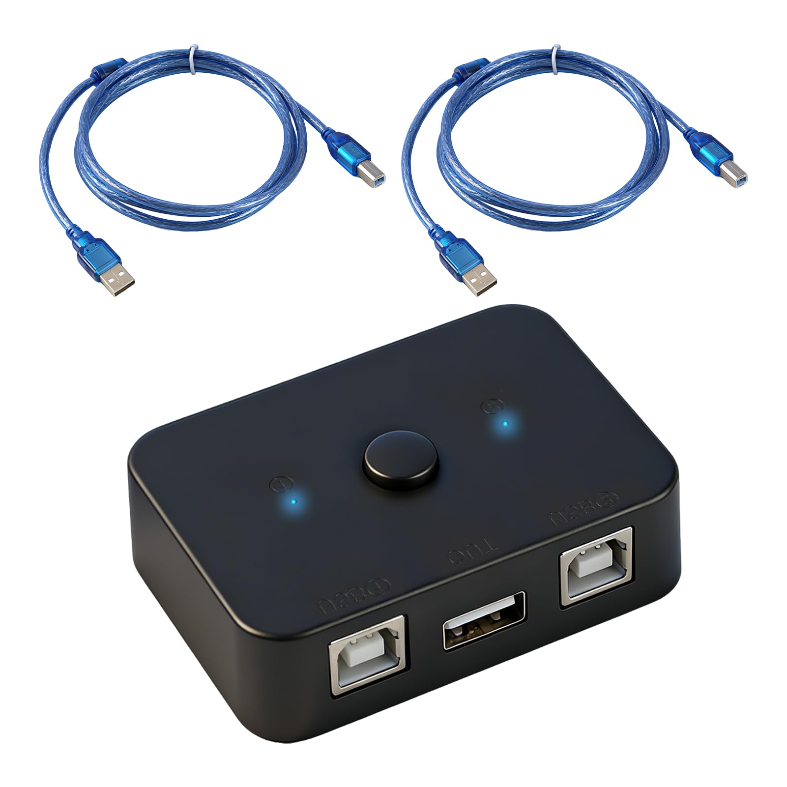 USB Drucker Umschalter 2 PC für effizientes Printer Sharing, USB Switch 2 Port mit elektronischem Schalter, 2×1,5m Druckerkabel inklusive, Plug and Play, ABS Gehäuse, LED Anzeige für Büro