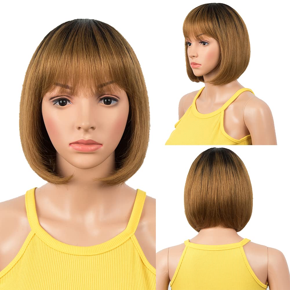 DÉBUT Parrucche Bob Corte per Donne Nere Parrucche di Capelli Umani con Frangia Taglio Pixie Capelli Vergini Brasiliani di Remy 20 cm 103g (20 cm, TT1B/30)