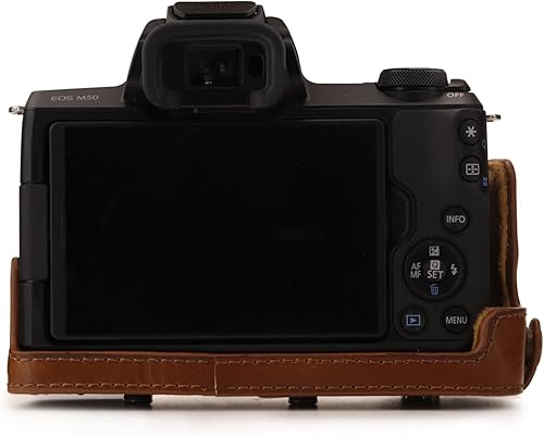Miniatura 9 de MegaGear Canon EOS M50 - Funda de piel sintética para cámara, diseño siempre listo con acceso a la batería, lente de 0.591-1.772 in, color marrón