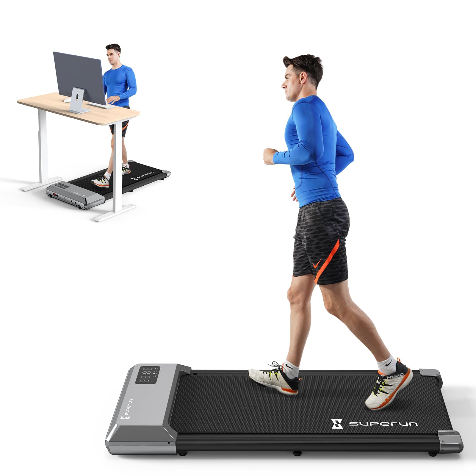 SupeRun Walking Pad, 2 in 1 Under Desk Treadmill, Low Noise Compact