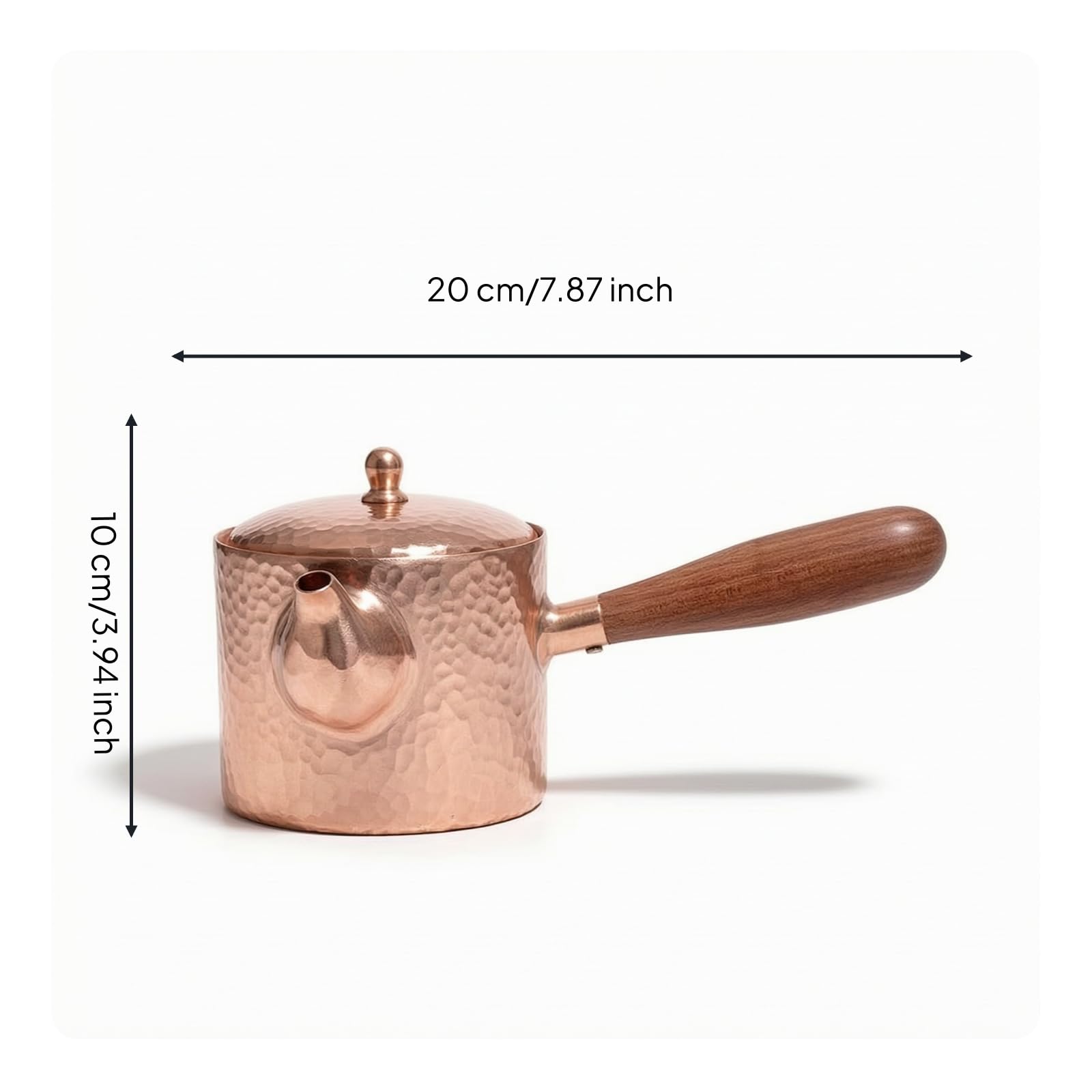 Tetera Cobre Martillado Tetera con Tapa Artesanal Hervidor para Coleccionistas, Aficionados l Té, Cocina, Mango De Madera