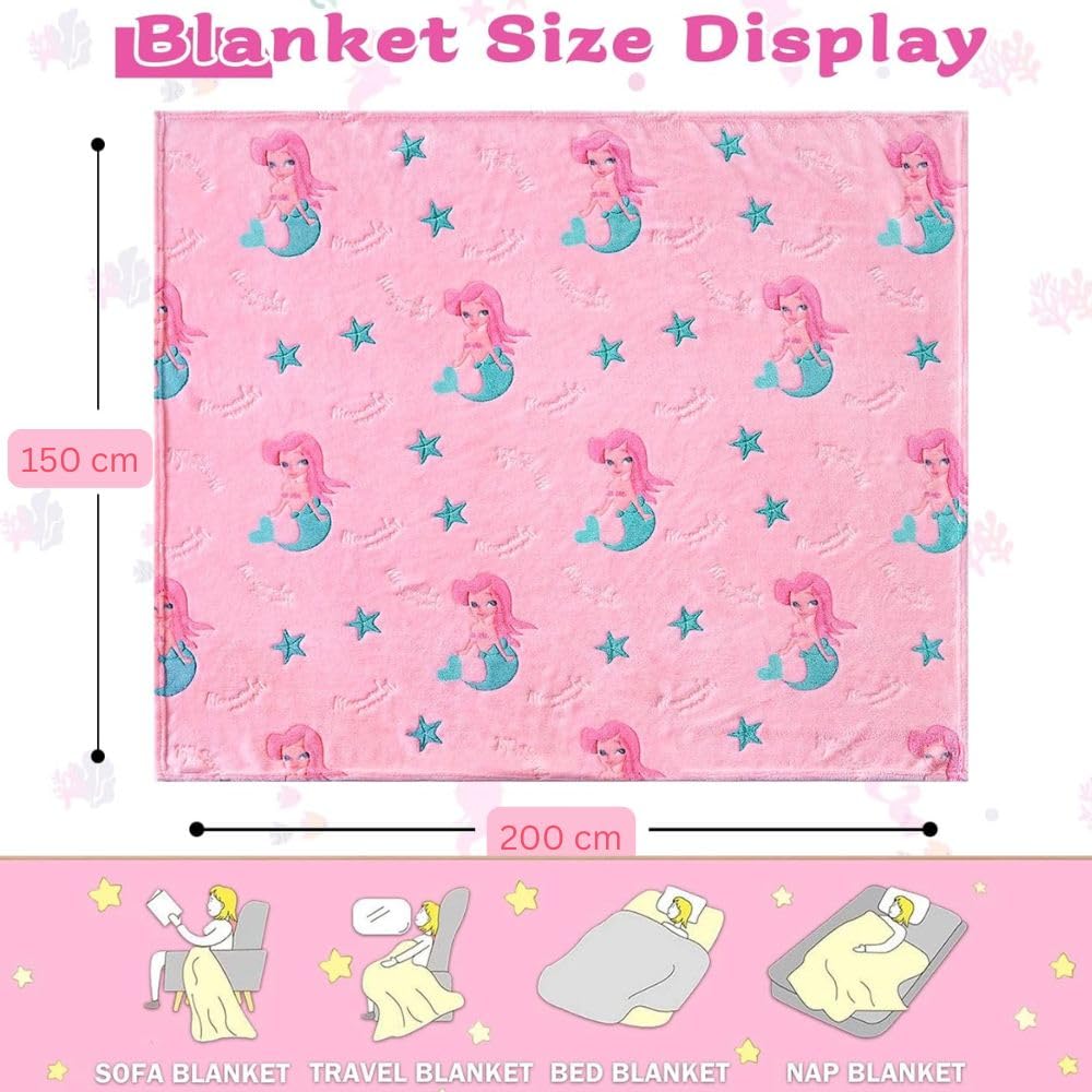 Happy Hues Mermaid Glow in The Dark Blanket-200 x 150 cm- Super Soft Fluffy Flannel Fleece All Season Blanket for Babies-Toddlers-Kids & Teens Boys & Girls- Best Gifting Ideas for 0-15 Years 4