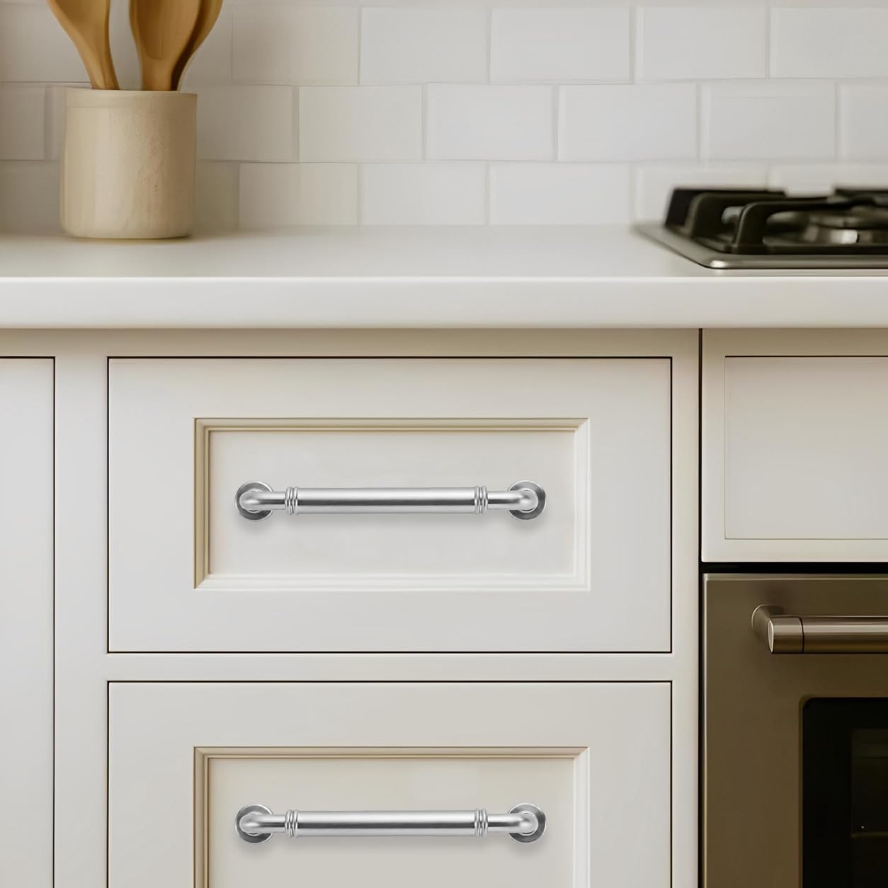 KHTUMEWARE-80447 Brushed Nickel Cabinet Pulls CTC 3 in (76 mm) 5-Pack in Brushed Nickel — KHTUMEWARE