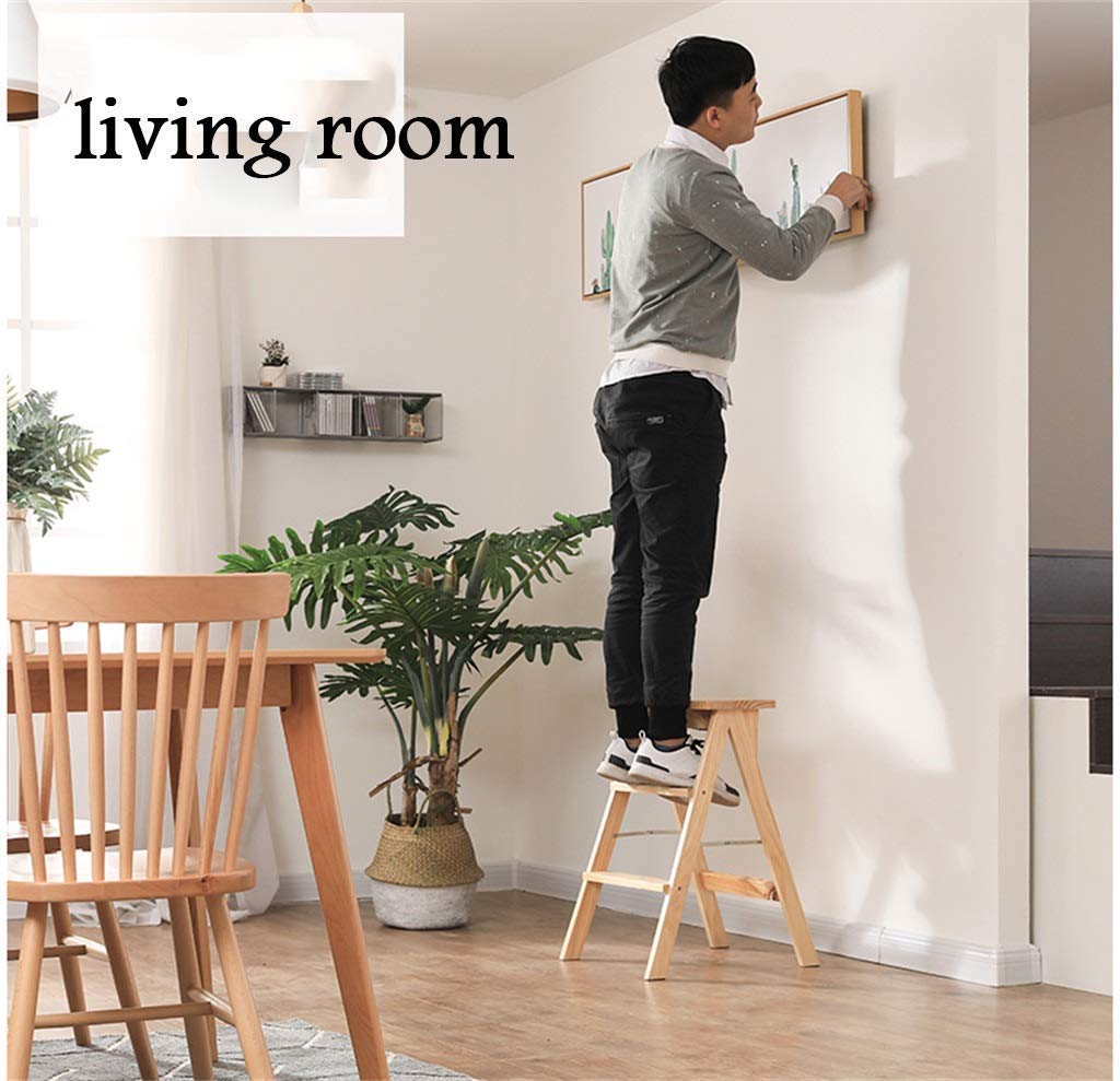 Tritthocker aus Holz, Trittleiter aus Massivholz, multifunktionaler, klappbarer Tritthocker für Küche, Bibliothek und Büro, 3-stufige Mini-Trittleiter, klappbare Trittstu