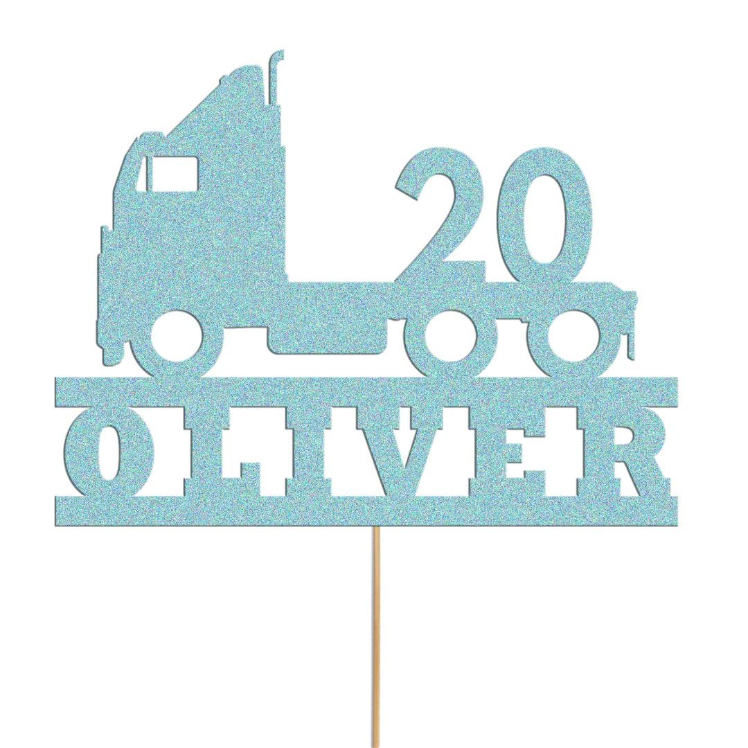 Truck Cake Topper Personalised Lorry Trucker Driver Birthday Topper Decoration Any Name Age | Personalised Cake Topper with Custom Name & Age | Birthday Party Decoration (Sky Blue) — image 1