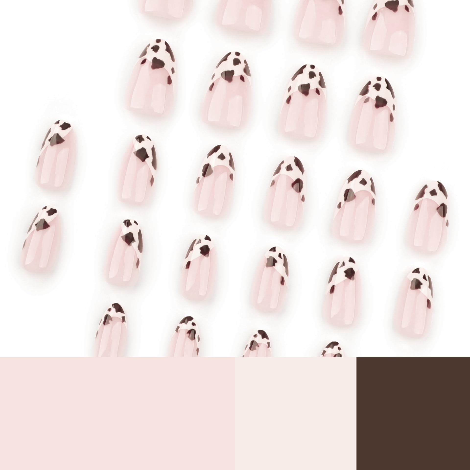 SXVME French Tip False Nails Short Almond with Cute Leopard Design French Press on Nails Short Stiletto Cherry Print Full Cover Fake Nails Glossy Acrylic Stick on Nail for Women Decoration 24 Pcs - Image 2