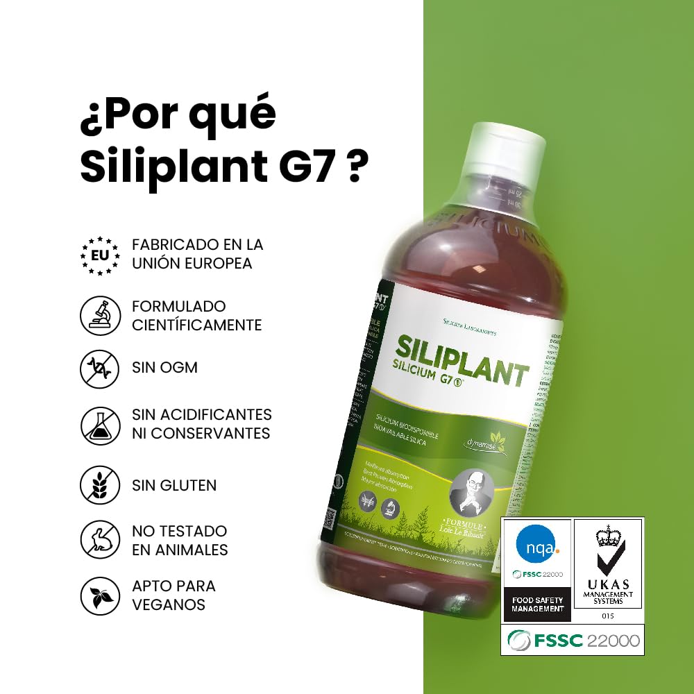 G7 Siliplant Silicio Líquido Bebible. Suplemento Natural de Cola de Caballo para Articulaciones Piel Uñas Pelo y Huesos Alta Absorción.