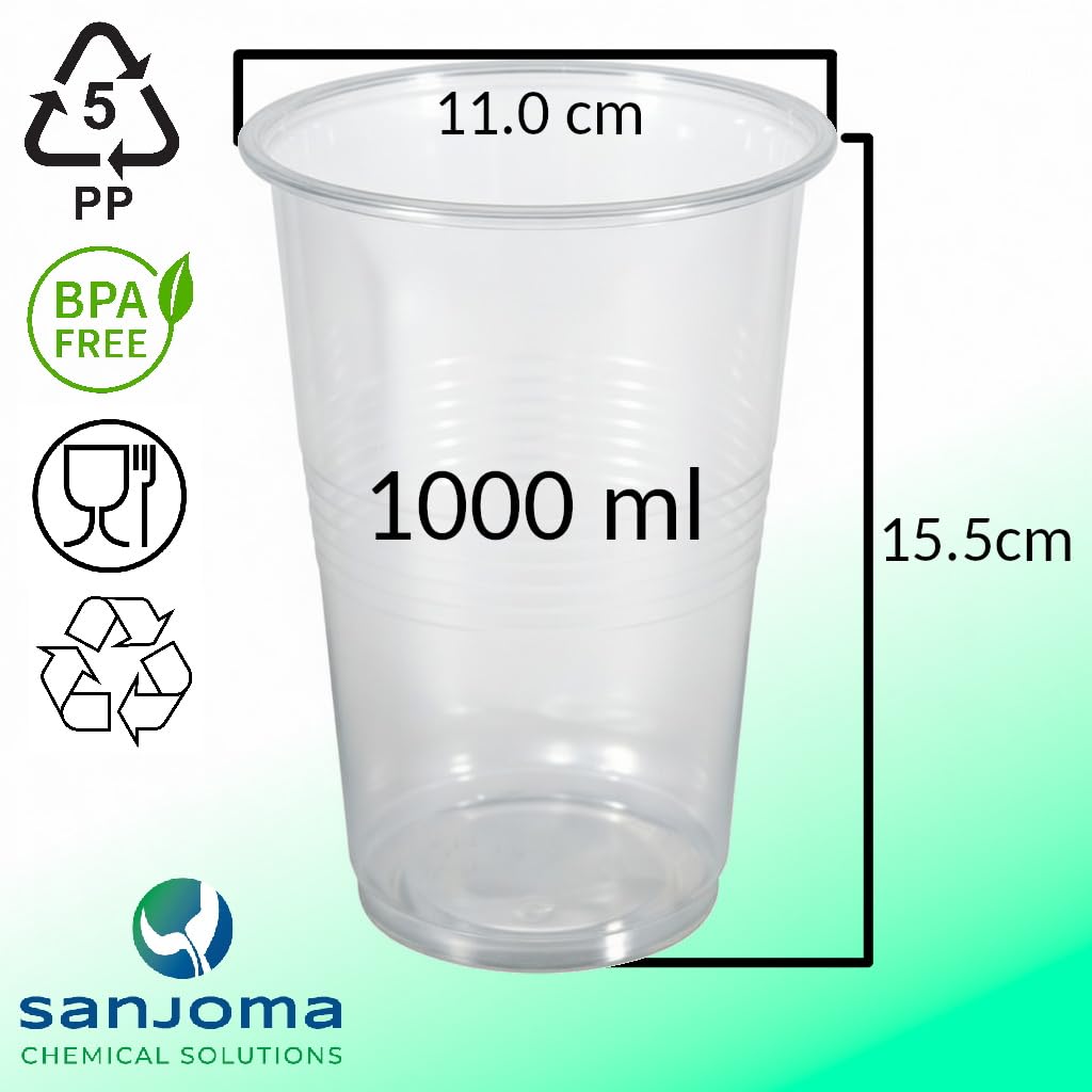 vasos de plástico 1000 ml transparentes translúcidos, vaso PP (polipropileno) para servir bebidas en fiestas, eventos, catering y hostelería (500, 1000ml)