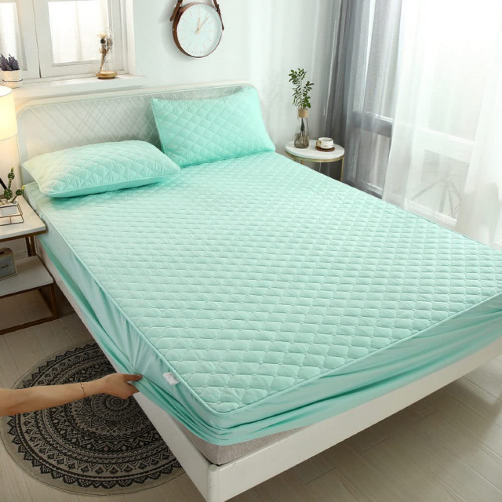 Gesteppter wasserdichter Matratzenbezug Waschbare Bettdecke Queen Matratzenschoner Ausgestattet Matratzenauflage Topper King Size Tagesdecken,Seegrün,180x200cm