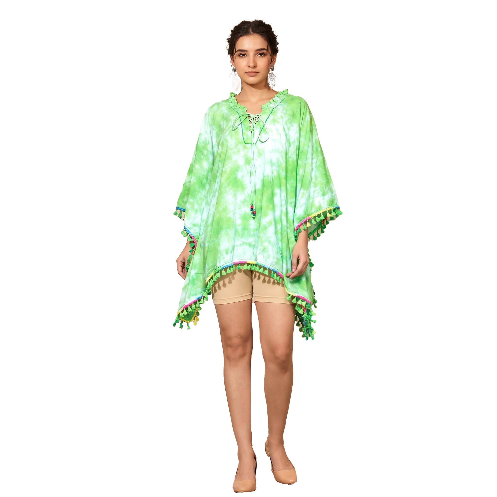 first resort Green Tie-Dye Poncho Top in Cotton Modal for Women by Ramola Bachchan-picture-14