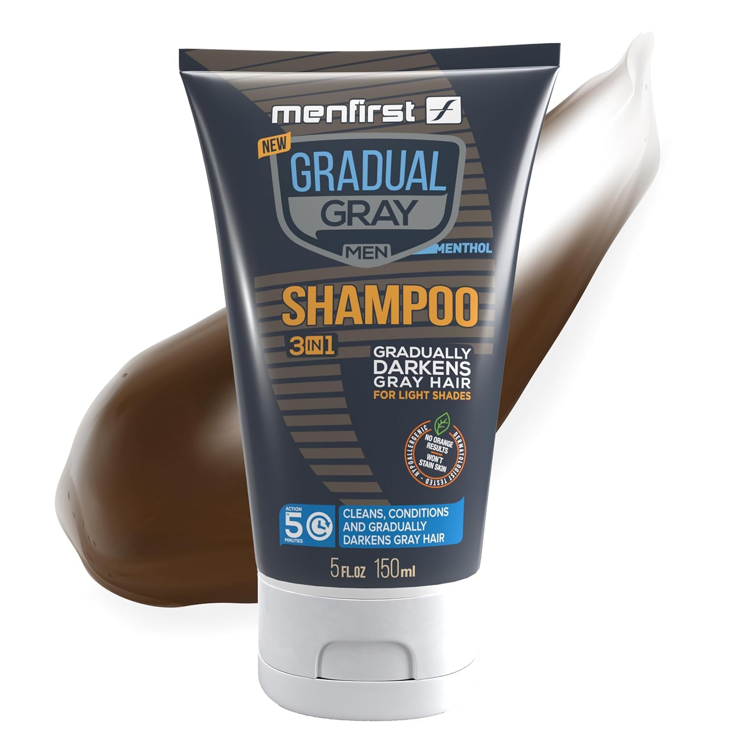 MENFIRST Gray Hair Darkening Shampoo - Gradual Hair Color for Gray Coverage, Hypoallergenic & Chemical-Free, Dark Shades