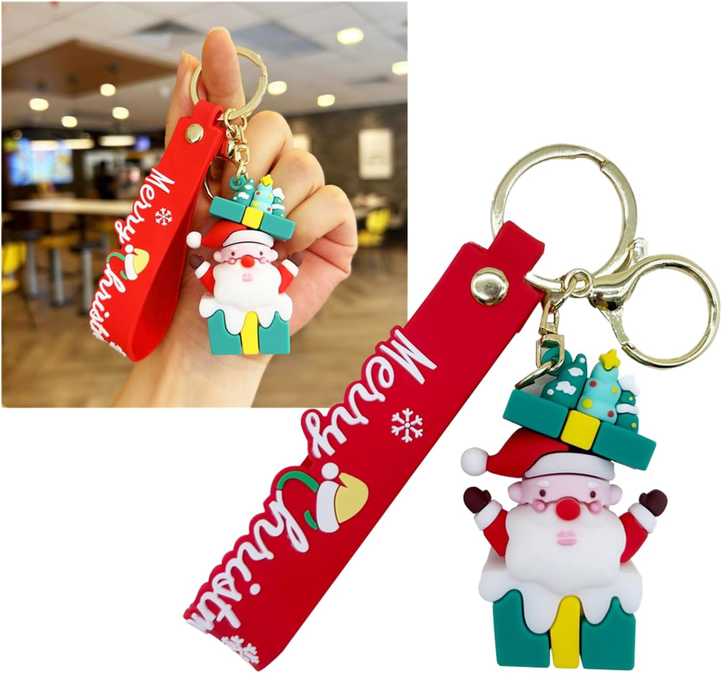 1 PC Santa Claus Key Chain, 2.6" x 1.5" Christmas Theme Key Bag, Car Universal Soft Key Pendant Gift (Green)