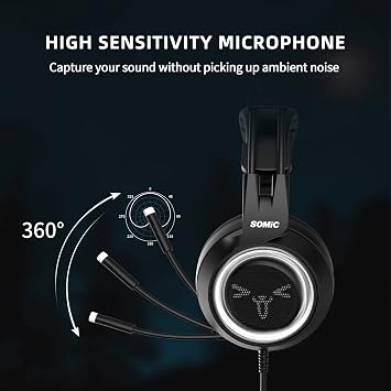SOMIC Stereo Gaming Headset with Mic for PS4, PS5, Xbox One, PC, Mobile Phone, 3.5MM Sound Detachable Cat Ear Headphones Lightweight Self-Adjusting Over Ear Office Headphones G951S Black