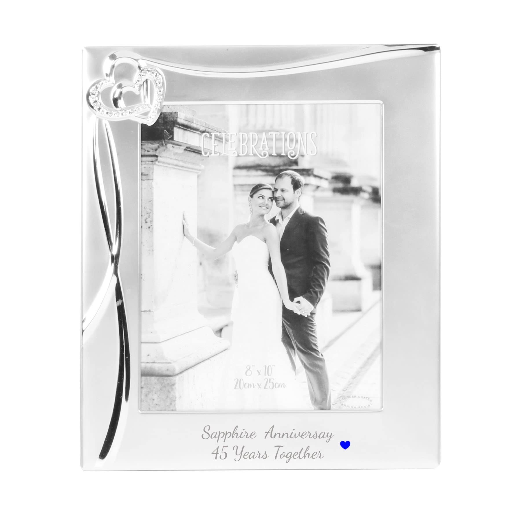 Chichi Sapphire Anniversary 45 Years Together with Blue Gem Heart 8" x 10" Photo Frame with Hearts & Crystals