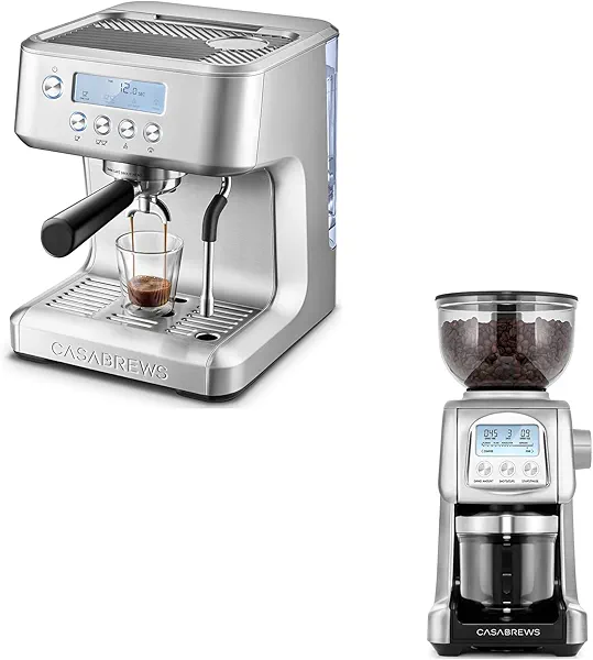 CASABREWS Ultra Espresso Machine with LCD Display, Powerful Milk Frother and Customizable Brewing Temperature with Tornado Electric Conical Burr Coffee Grinder