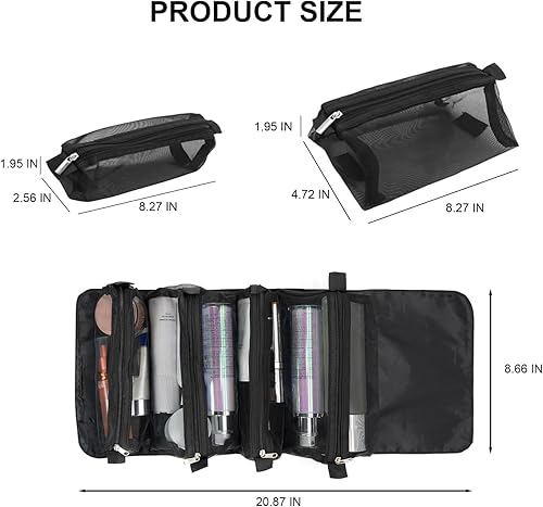 Miniatura 2 de KAKKOII Neceser de viaje, bolsa de maquillaje enrollable, bolsas de cosméticos, con cuerda elástica, organizador de maquillaje para mujer, cuidado