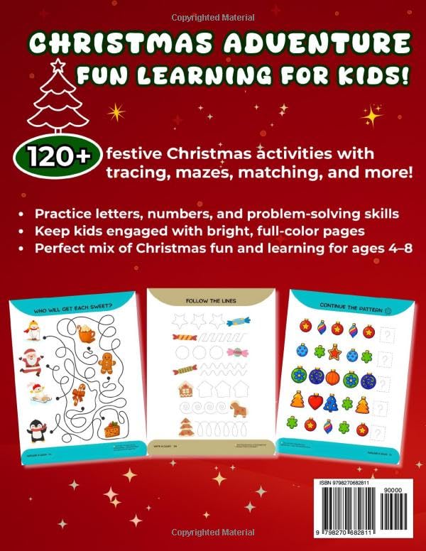 Christmas Activity Book for Kids Ages 4-8: Full-Color Workbook with 120+ Early Learning Activities: Mazes, Tracing, Letters & Numbers, Matching, Coloring — Fun & Festive Holiday Gift image 3