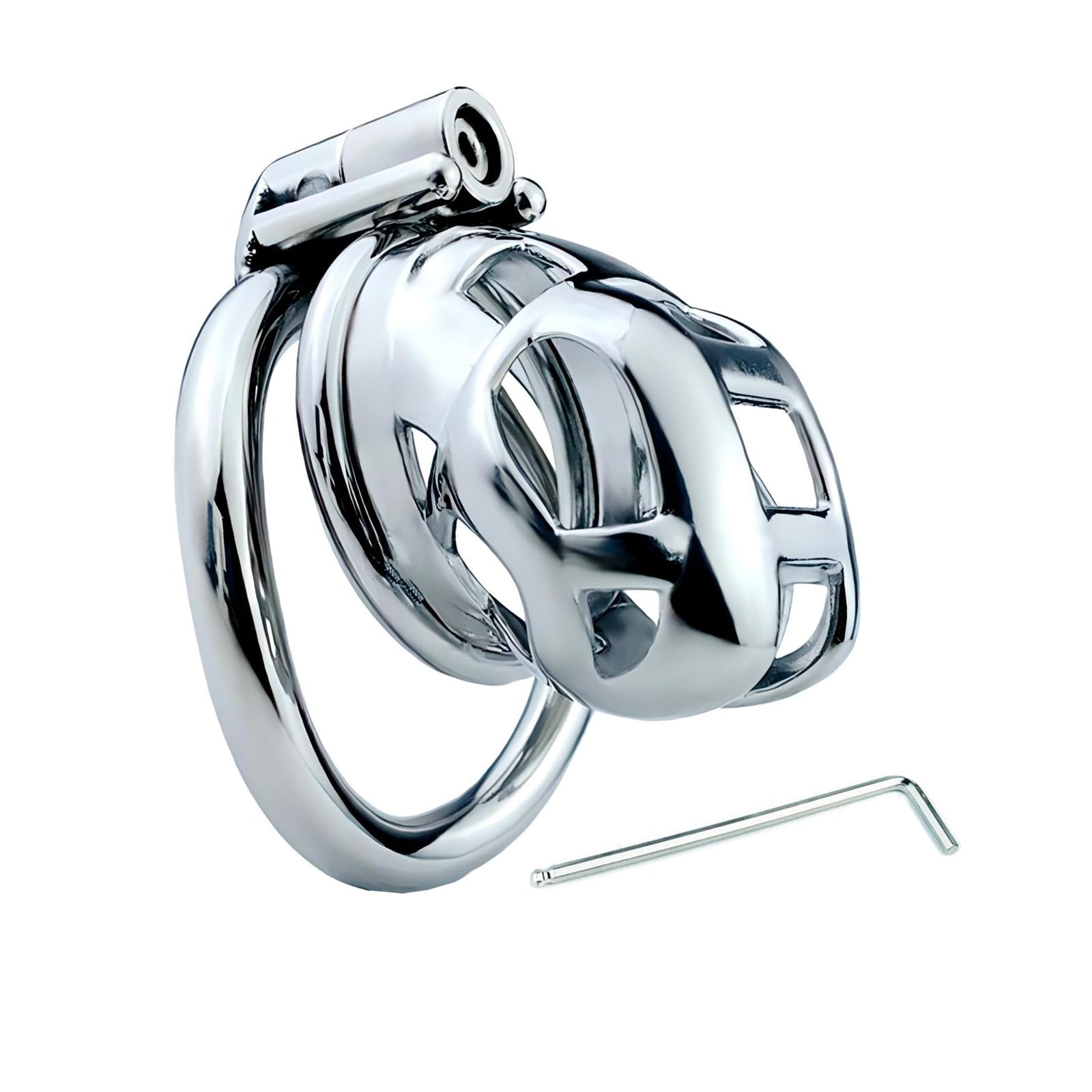 Cage de Chasteté pour Pénis en Métal Sex Toýs Homme Chastity Cage avec Verrouillage à Vis et Outil de Retrait Cage de Chastetée en Acier Inoxydable pour le Bondage du Pénis Masculin (L,50mm)