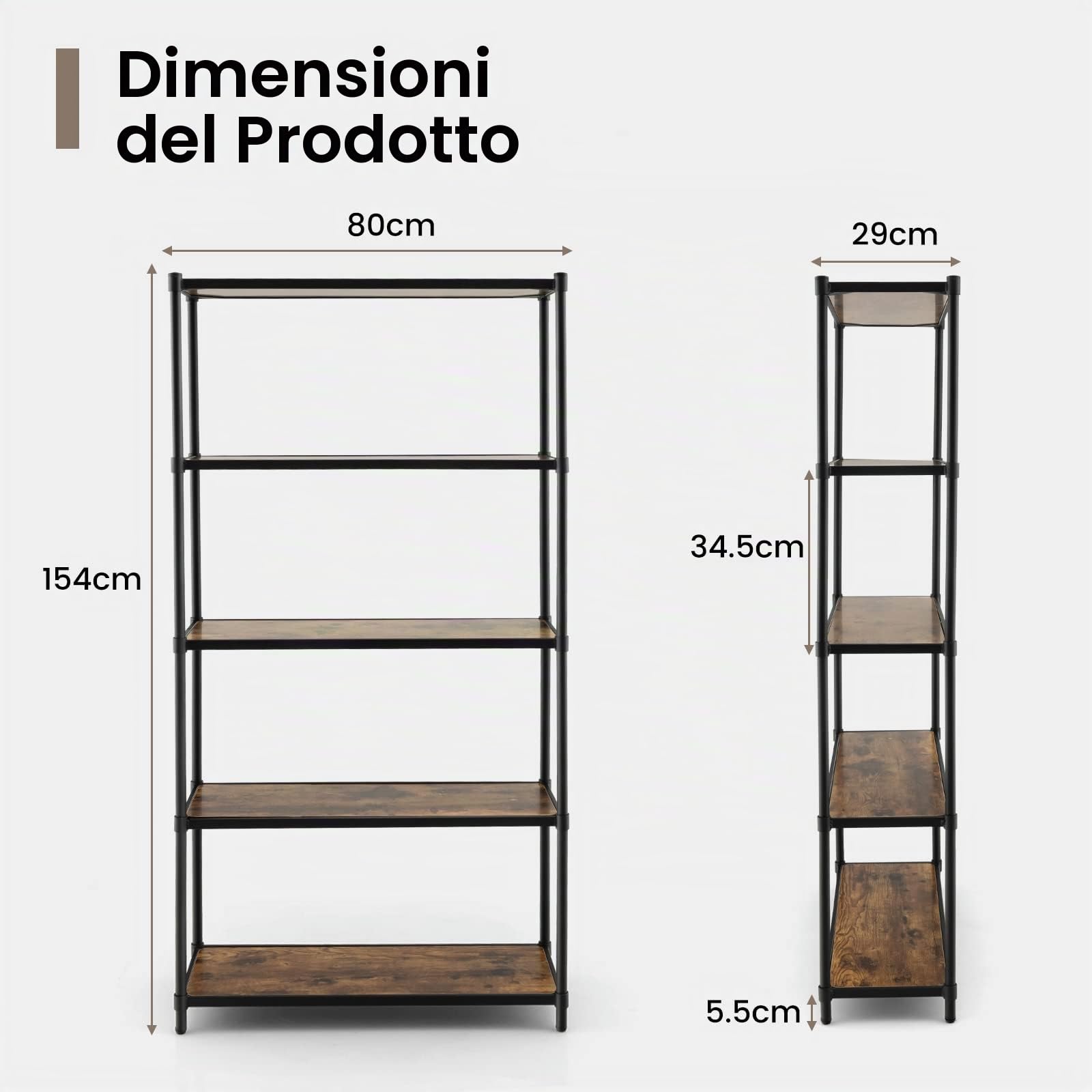 GIANTEX Scaffale a 5 Ripiani Stile Industriale in Acciaio