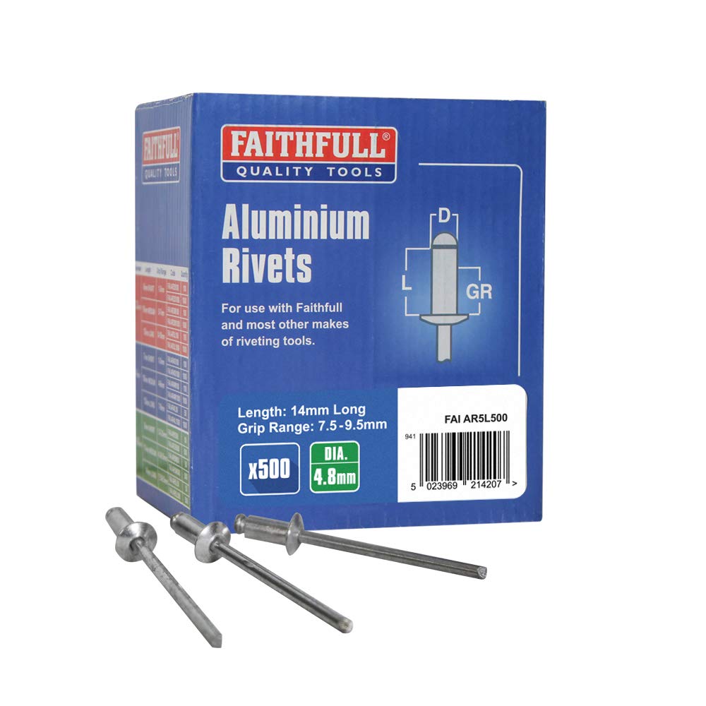 Faithfull FAIAR5L500 Aluminium Rivets 5mm Long (500), Multi-coloured