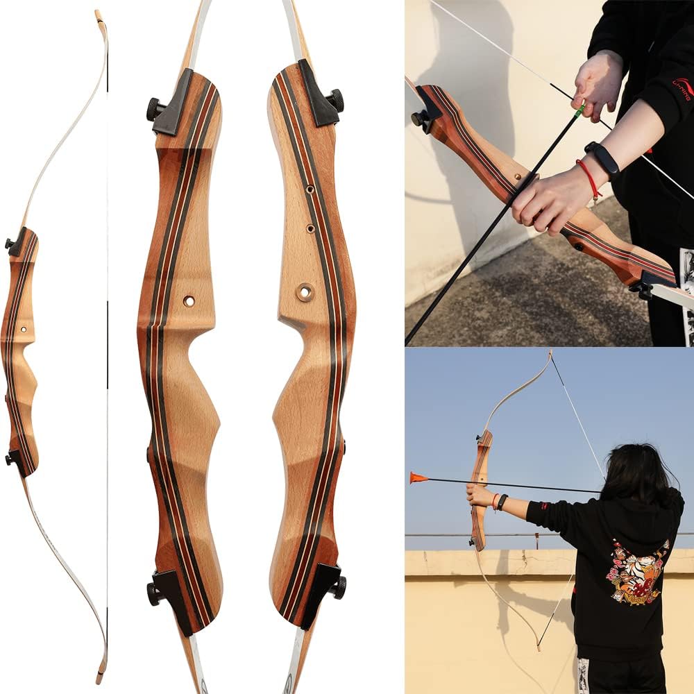 SHARROW 10-20Lbs Archery Recurve Bow Set Beginner 48" 54" Takedown Bow and Arrow Set for Beginner Practice Training Bow Wooden Riser with 6pcs Safe Arrows for Junior Beginner Gift