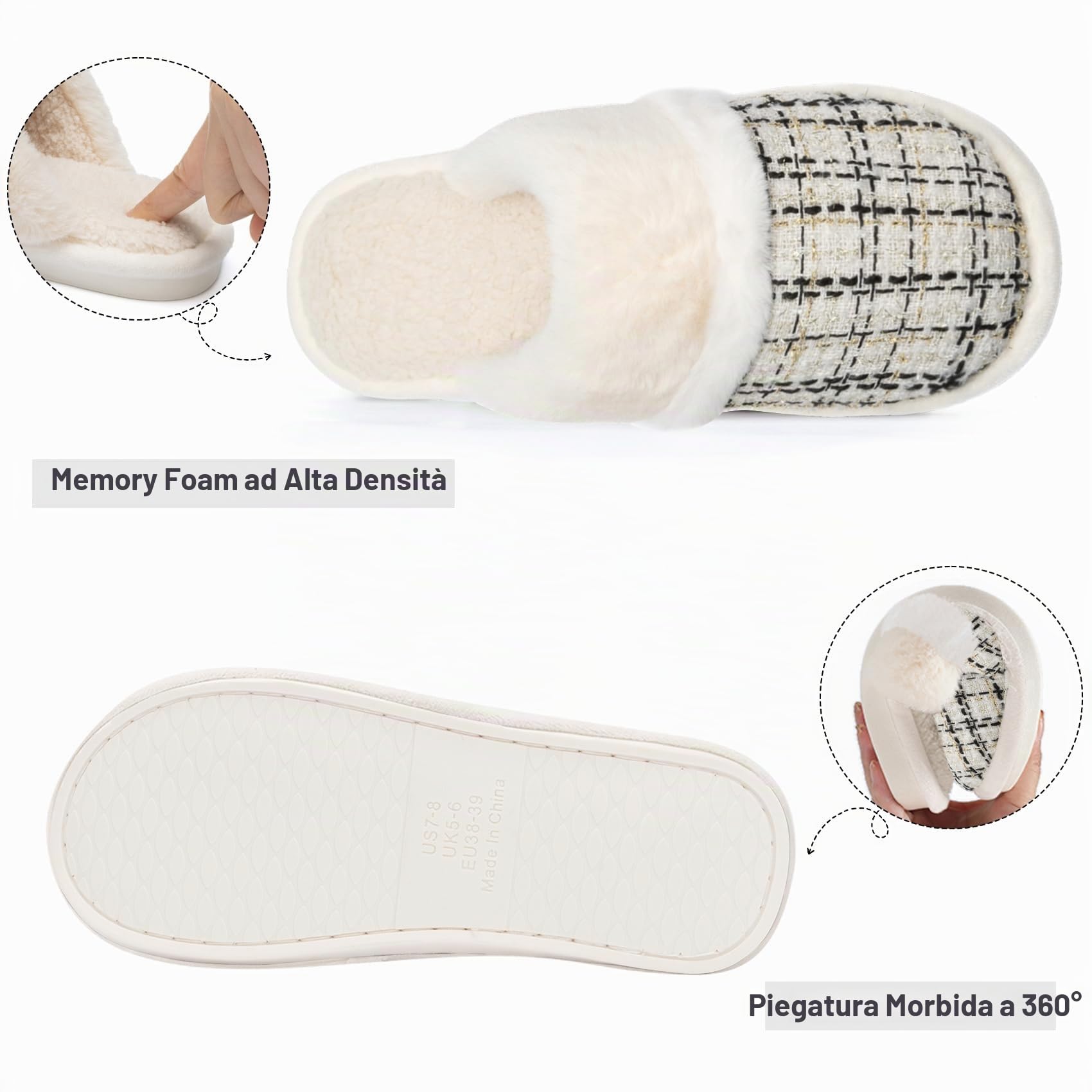GOEWY Pantofole Donna Uomo Invernali Peluche Ciabatte Comode Casa Calde Scarpe da Casa Antiscivolo Memoria Schiuma Slippers Antiscivolo Suola Scarpe Interno Esterno