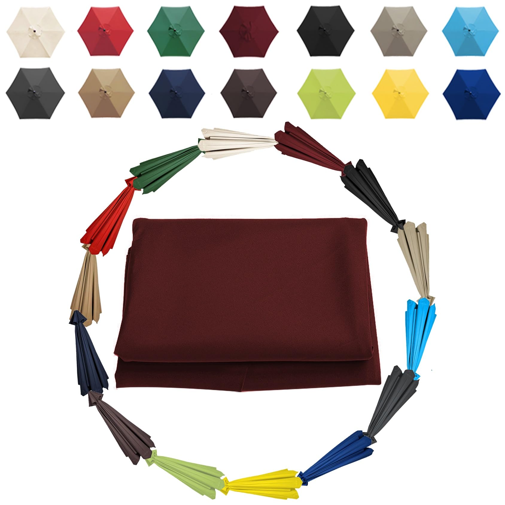 Waterproof Umbrella Replacement Canopy 6 Arms 8 Arms Replacement Top Canopy For Umbrella, 6.6ft/9ft/10ft (200cm/270cm/300cm)Patio Umbrella Replacement Cloth UV Protection(Color:Burgundy,Size:6 ribs-2.