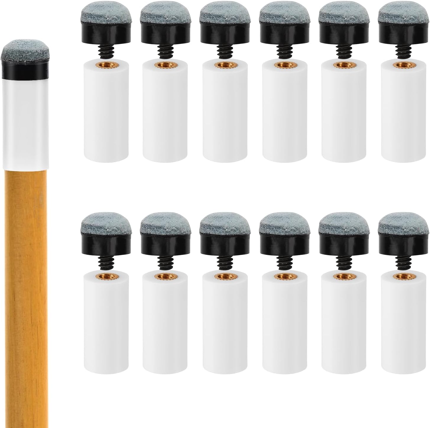 12pcs Billiard Cues Tips Replacement, 0.47in Pool Stick Tips with White Pool Cue Stick Ferrules Screw in Cue Tips Pool Table Accessories for Pool Cues