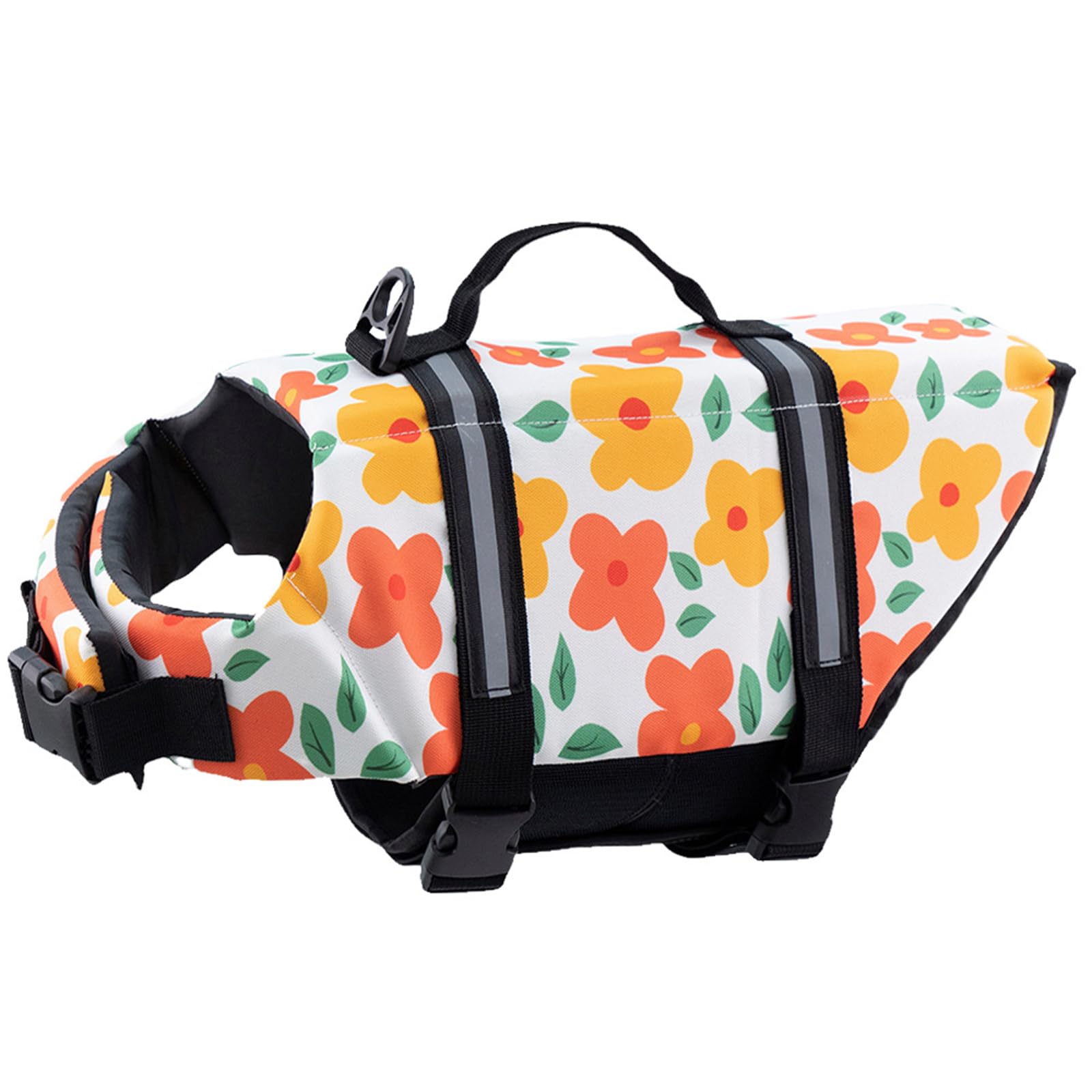 FANSU Dog Life Jacket Adjustable, Safety Floatation Vest Coat - Pet Life Preserver with Handle - For Swimming, Surfing, Boating - Yellow Flower, S-XL, All Breed Sizes