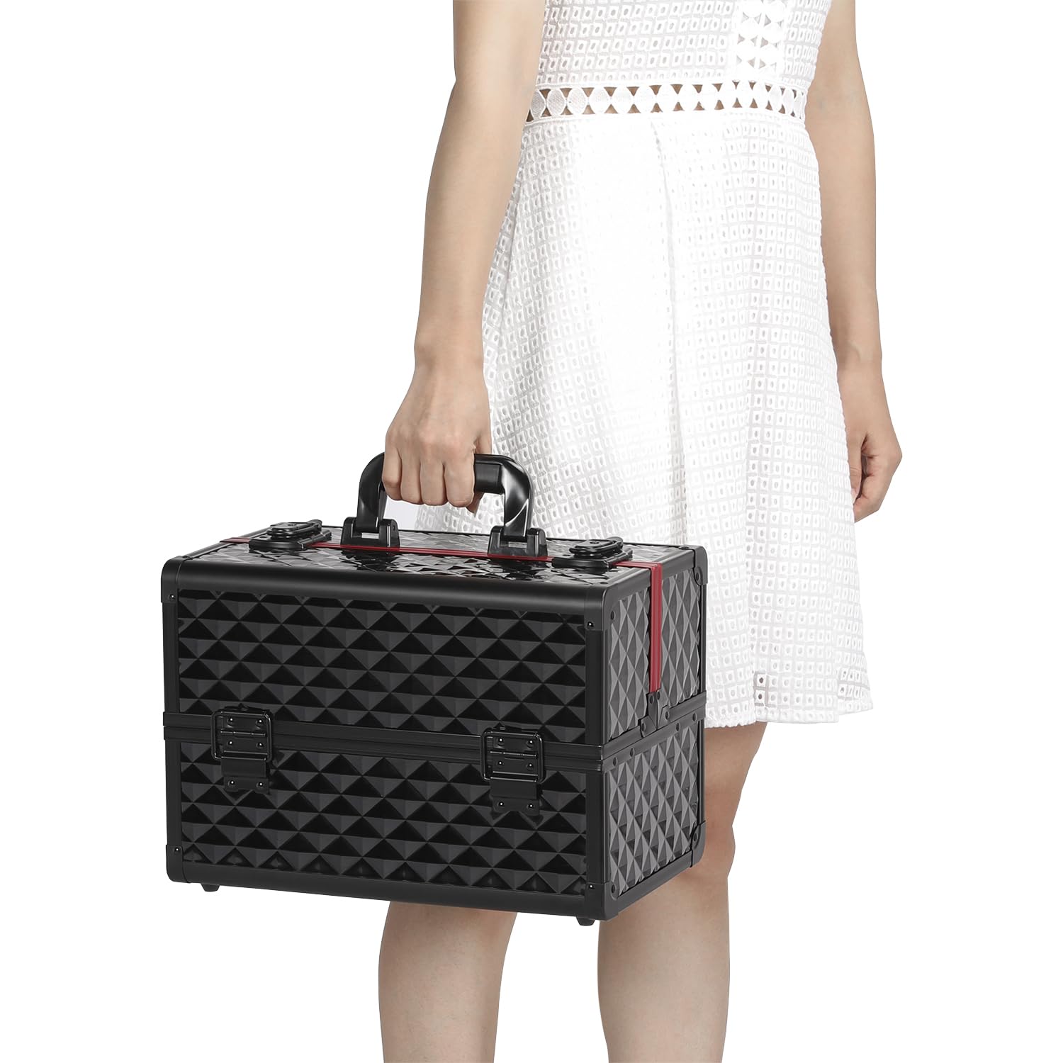 Valigetta Porta Trucchi Beauty Case Make Up da Viaggio Professionale Estetista Cosmetici Per Cosmetici Organizzatore 6 Vassoi Chiudibile Nero