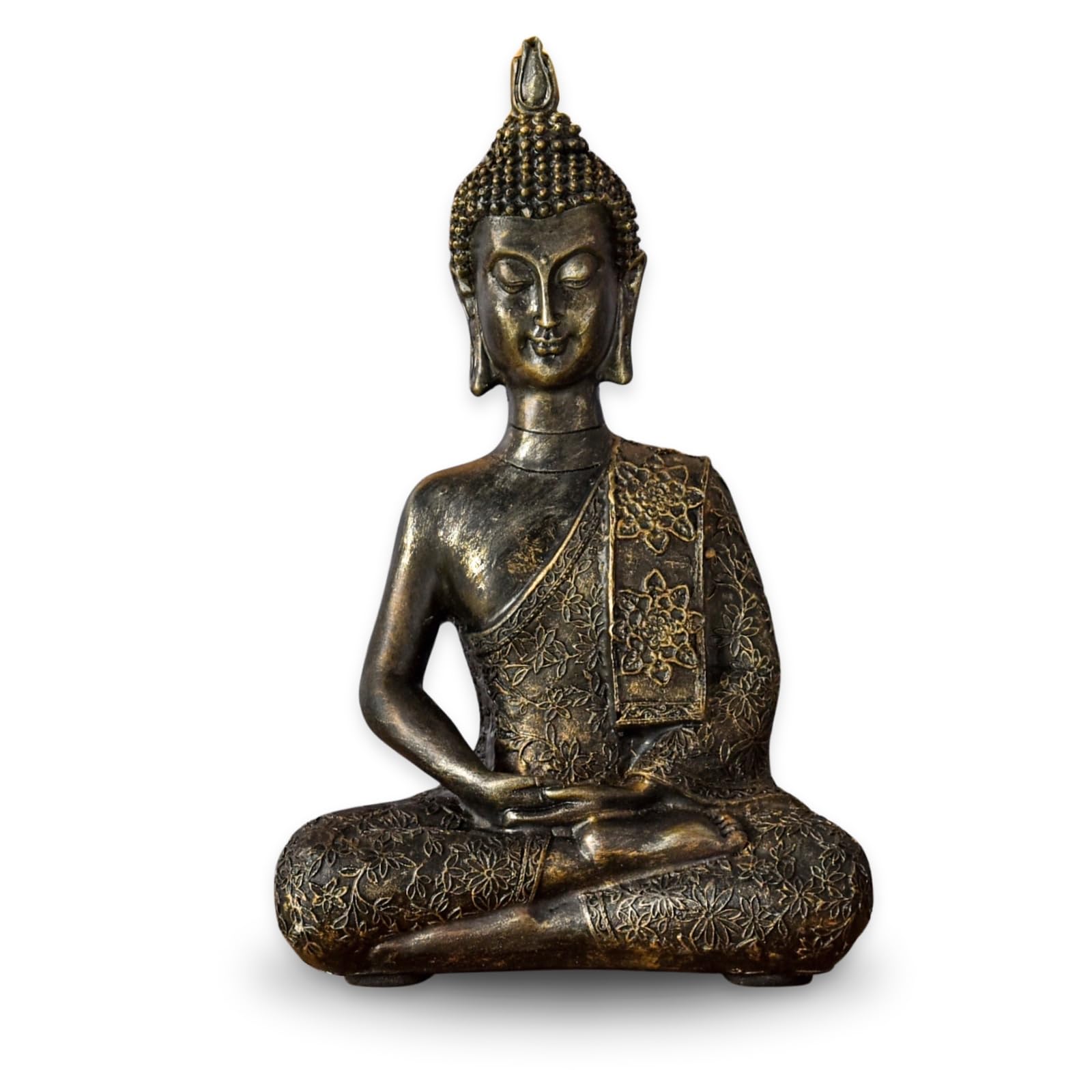 Zen Light Thai Buddha Statue, Resin, Bronze, 6 x 13 x 21 cm