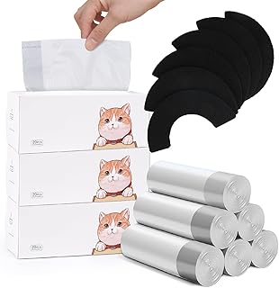 Self Cleaning Cat Litter Box Liner Bags & Carbon Filters Compatible with Litter Robot 4, 60 Pack 10-12 Gallons Heavy Duty Litter Robot Bags with Drawstring Compatible with Litter Robot 4 Waste Drawer