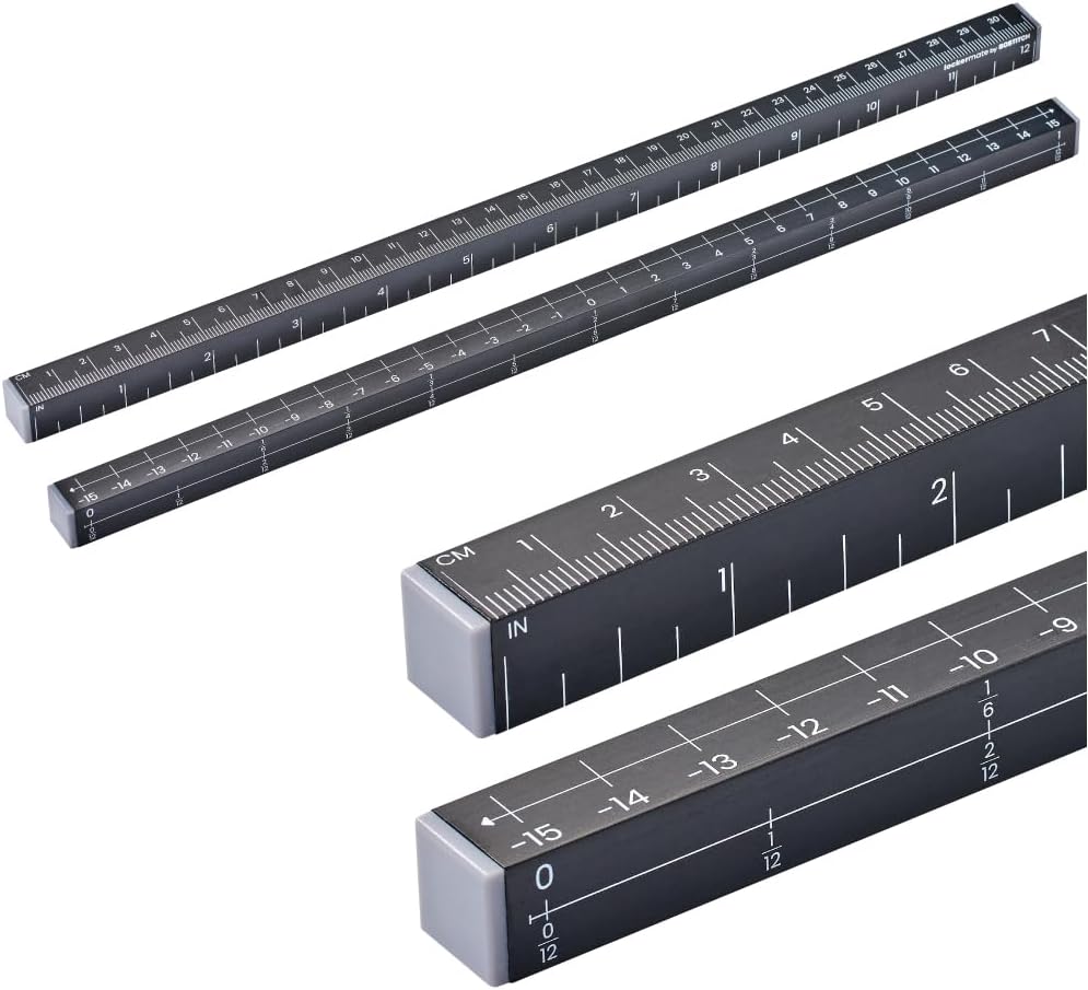 MeasureMate Learning Ruler, Four-Sided Math Tool for Students, Teaching Number Lines, Fraction Line, with Metric and Imperial, Black, 2-Pack