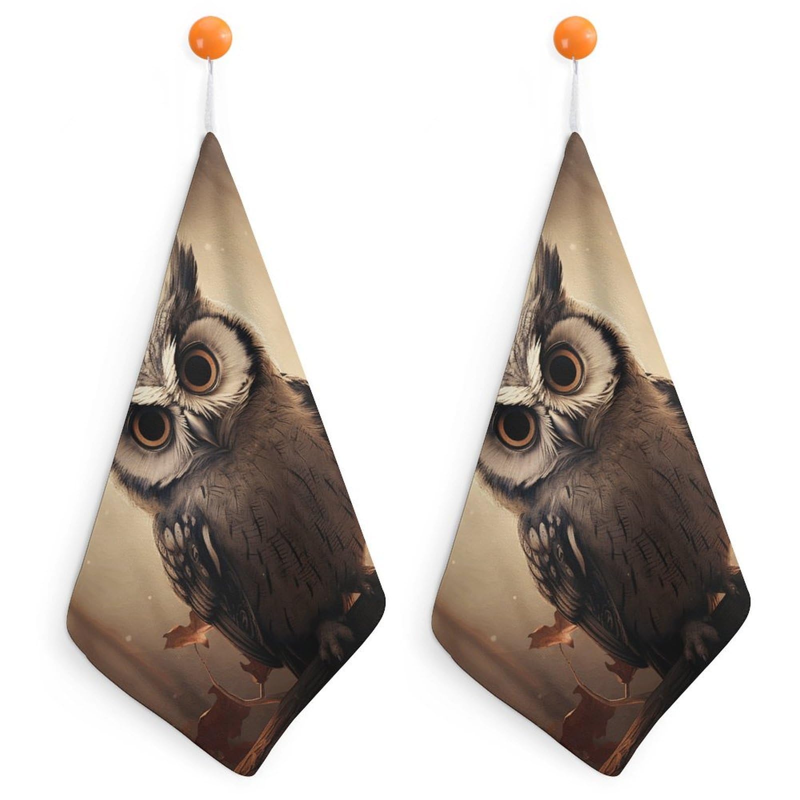 VstaDank Cute Owl Washcloth with Hanging Loop Quick Dry Microfiber Hand Towel Highly Absorbent Wash Cloth Reusable Makeup Remover Cloth Soft Feel Fingertip Towel for Bathroom