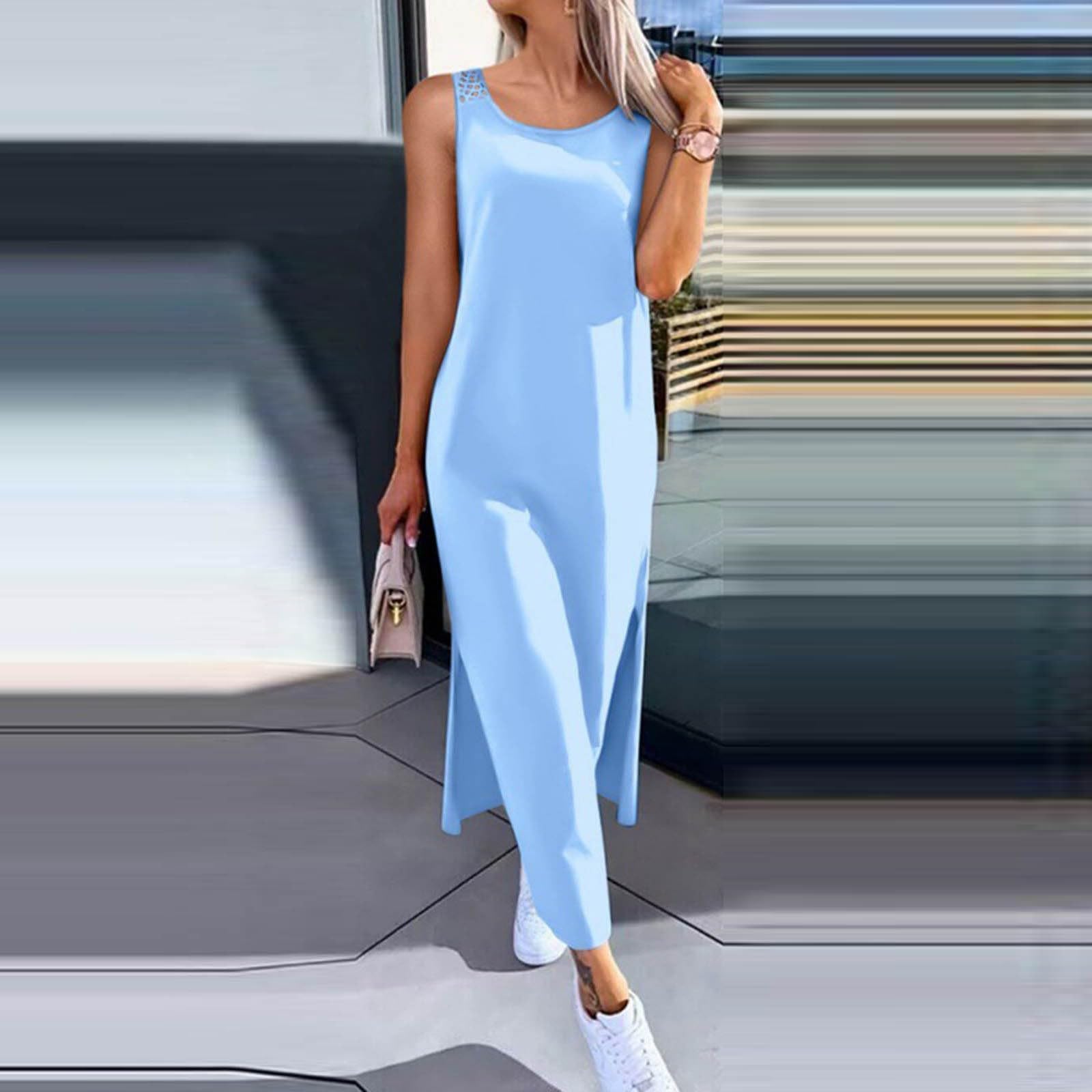 Vestido De Verano for Mujer Largo Vestidos Largos Sueltos Ocasionales Traje Playa 2026 for Resort Sin Mangas Ahueca hacia Fuera El Tiras con Abertura Lateral Encaje, Menta