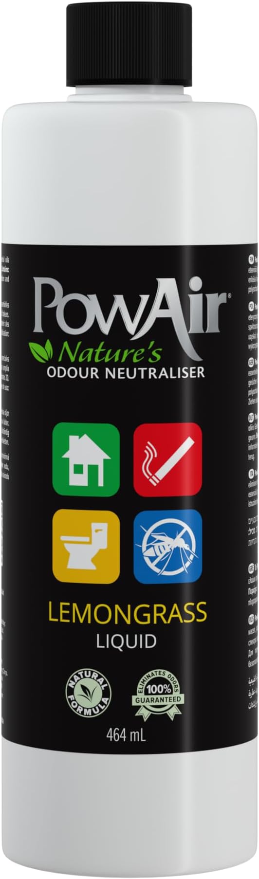 PowAir Liquid Natural Odour Neutraliser - Lemongrass Fragrance - Versatile Odour Control for Home, Car, Pets - Ideal for Cleaning Solutions, Sprayers, Diffusers (464ml)
