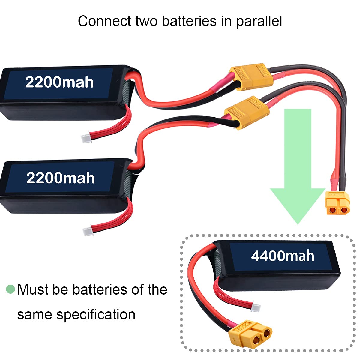 HAAMNING7 Connecteur XT60 Câble parallèle XT60, 2 mâle à 1 prise femelle extension Y câble répartiteur pour RC Multicopter quadrirotor, 4 Pièces