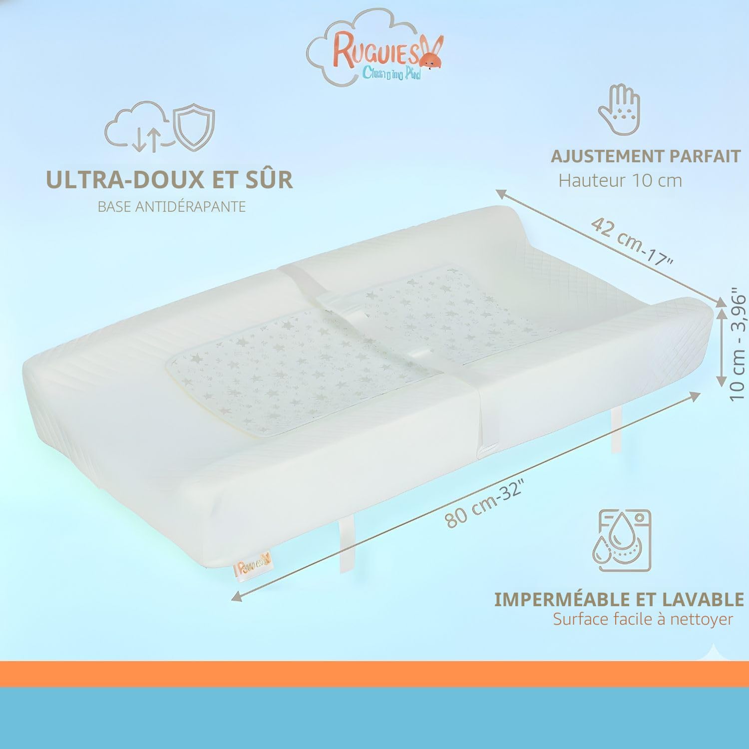 Matelas à langer avec 3 tapis supplémentaires- Matelas à langer pour bébé imperméable et hypoallergénique- Ceinture de Sécurité et base antidérapante-80x42 cm- Certifié OEKO-TEX.