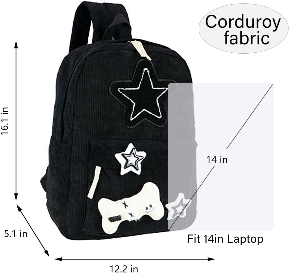 Backpack Trendy Y2K Stars Cute Aesthetic Backpack College Laptop Backpack Casual Travel Daypack for Teens (Black) - Image 3