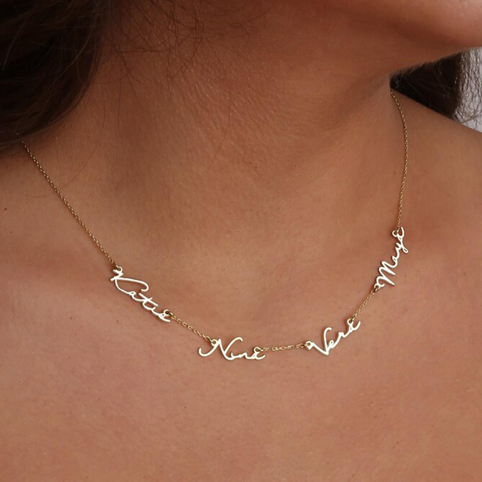 Yofair Name Necklace Personalized Custom Any Name Necklaces Jewelry 18K Gold Plated Nameplate Pendant Personalized Gift for Women