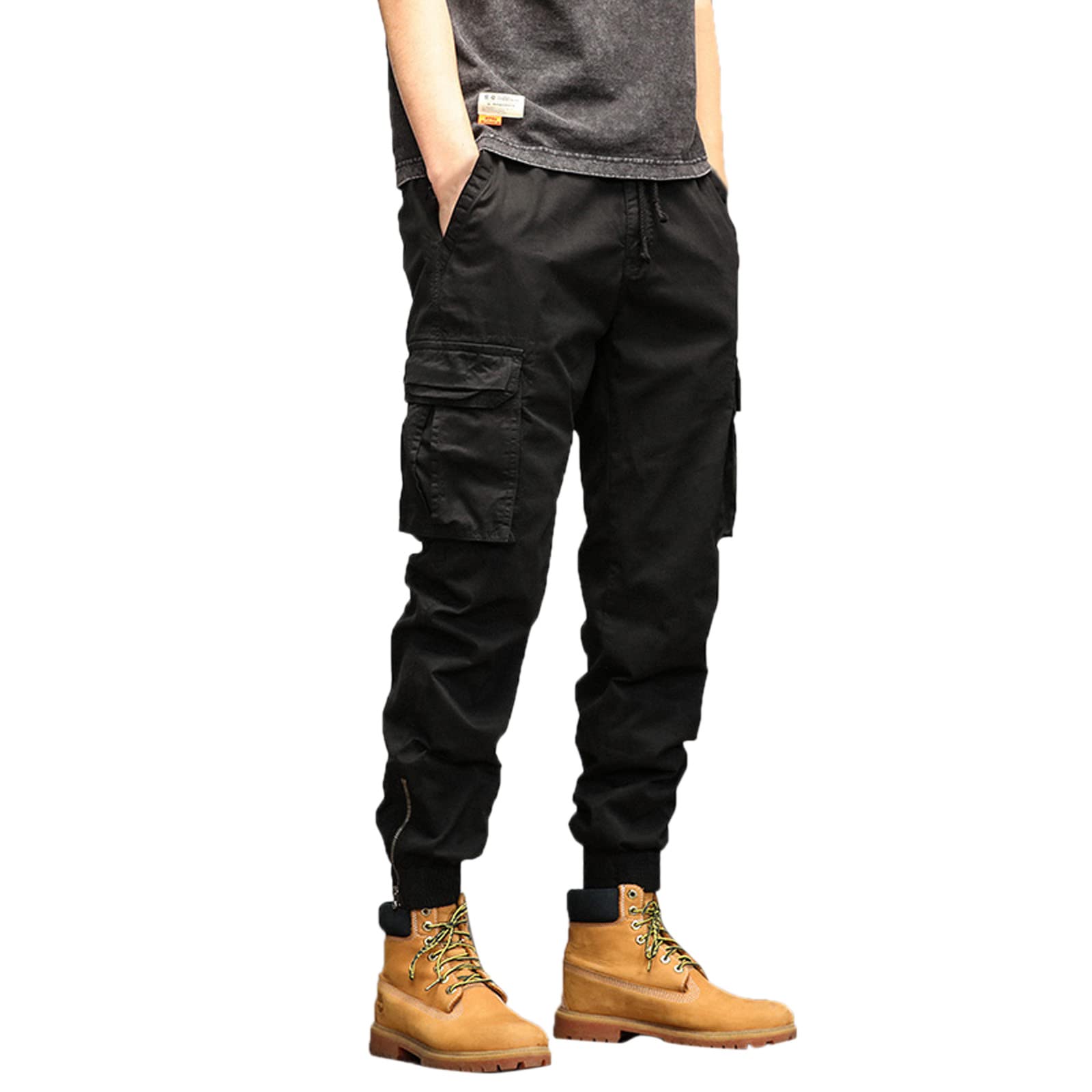 SRZYMJ Cargohose Herren Stretch Sommer Jogginghose grau Freizeithosen Lang Outdoor Kleidung Trainingsshorts Sporthose lang Softshellhose Winter Thermo Unterhose männer Winter Trekkinghose Schwarz M