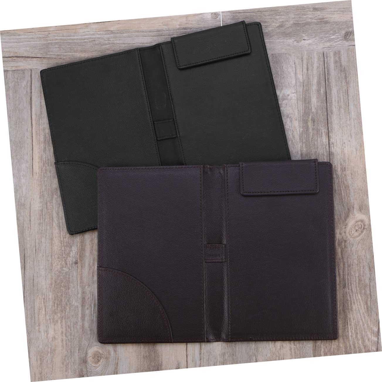 Coffee PU Leather Check Presenter Menu Folder with Pen Clip | Hotel Bar Use, Credit Slot Inside, Foldable Design, Smooth Finish, Easy to Clean