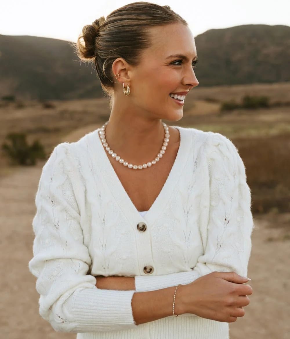 Natural Freshwater Baroque Pearl Necklace 14K Gold Plated Dainty Choker Necklace for Women Girls Snake Chain/Cuban Link/Paperclip/Ball Beaded Chain/Tennis Chain Fashion Jewelry for Gift - Image 2