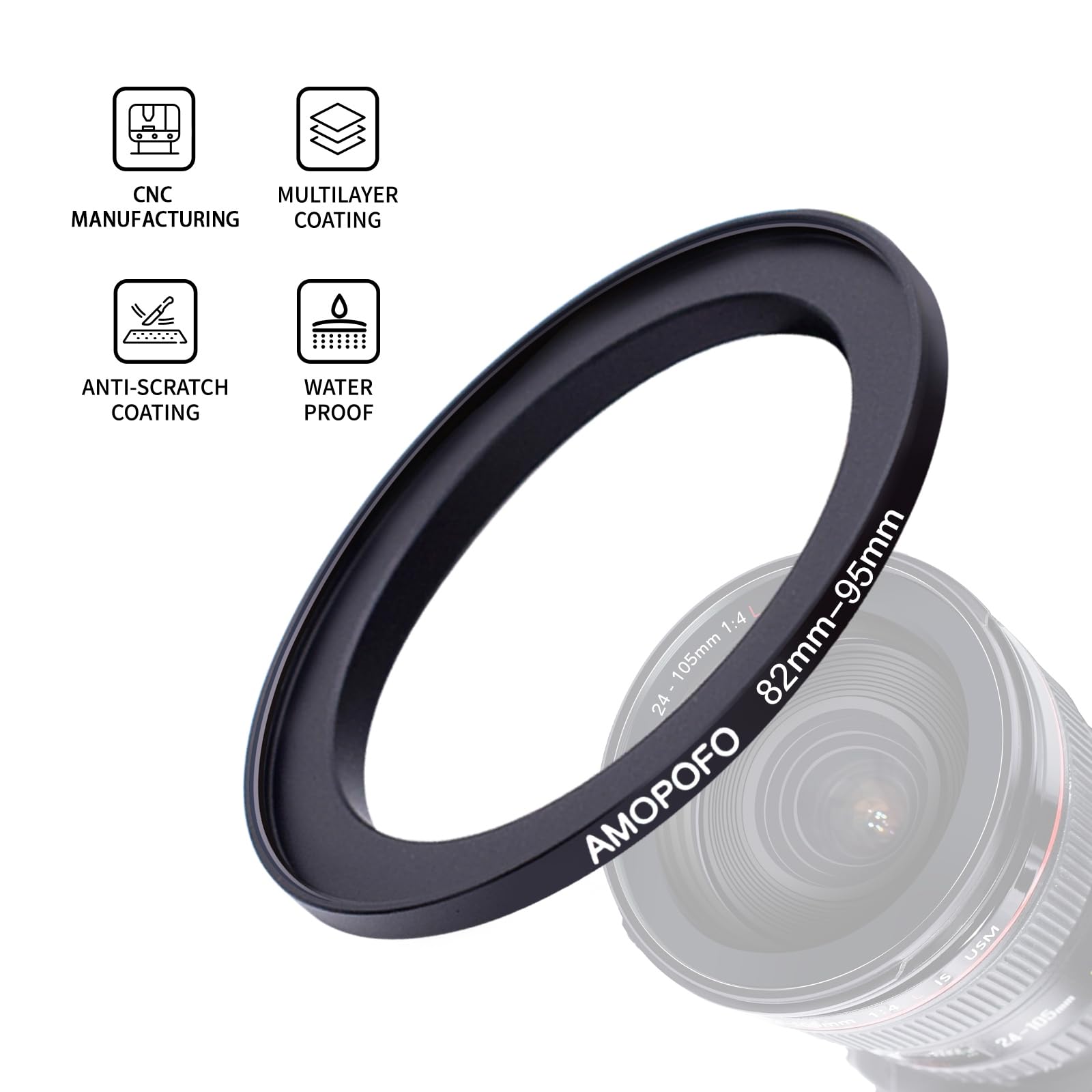 82mm to 95mm Camera Filter Ring/82mm to 95mm Step-Up Ring Filter adapter for 95mm UV, ND, CPL Filter,Step-Up Ring(82mm-95mm) — view 2