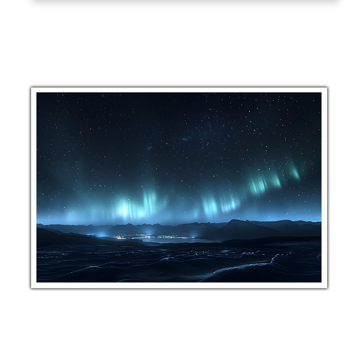 OSHIONARTE Farmhouse Wall Decor for Living Room Blue Aurora Lake Scenery Paintings Canvas Poster for Bedroom Modern Bathroom Canvas Art Print 35x50cm Frameless