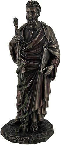 Miniatura 1 de Veronese Design Hipócrates padre griego de medicina sosteniendo libro y estatua de bronce con acabado de bronce
