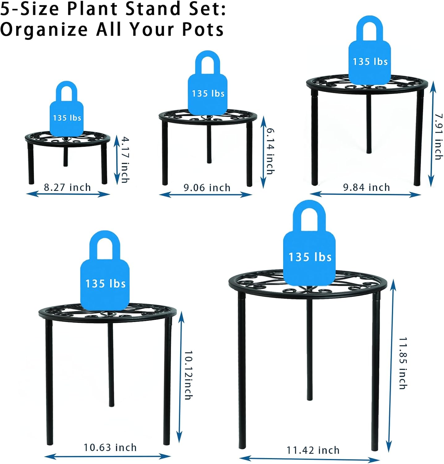 5-Pack Metal Plant Stands for Outdoor Indoor, Anti-Rust Iron Flower Pot Stand, Heavy Duty Plant Pot Shelf for Multiple Plant, Decoration Racks for Home, Patio & Garden image 4