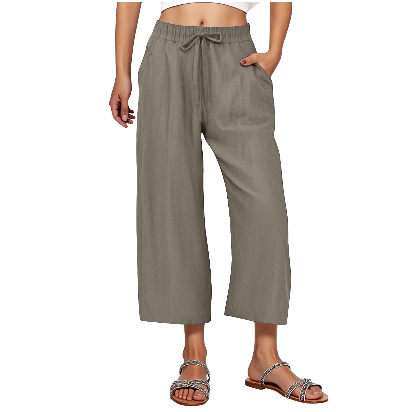 RLEHJN Damen Hosen,Weite Lose Gerade Geschnitten Palazzo Hose Hohe Taille Dehnbar Lounge Elegante Freizeithose Einfarbig Jogginghose Sommer Strandhose Freizeithose Stoffhose mit Tunnelzug und Taschen