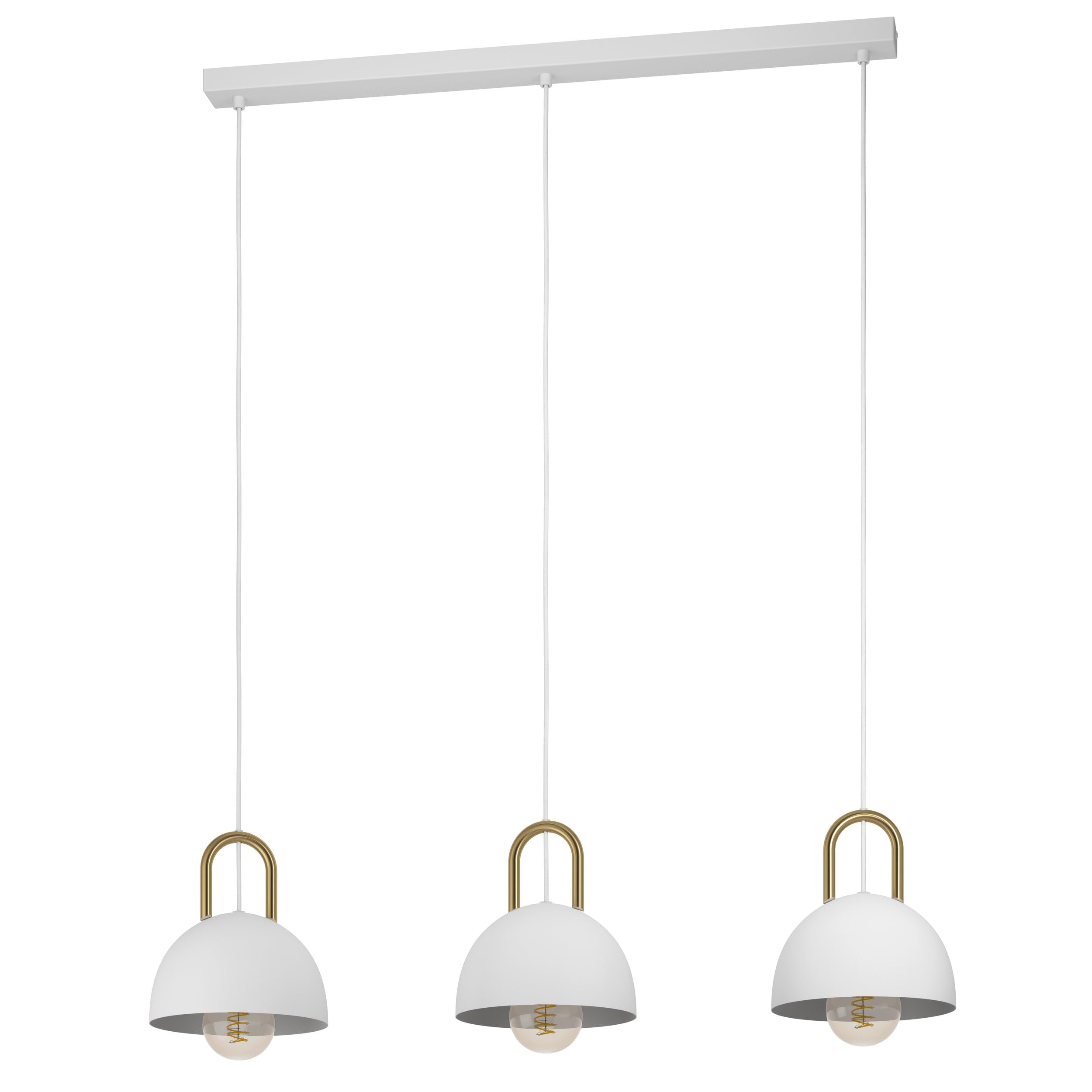 Eglo lampada a sospensione Calmanera, a tre luci, in metallo bianco, ottone | spazzolato, illuminazione per tavolo da pranzo e soggiorno, presa E27